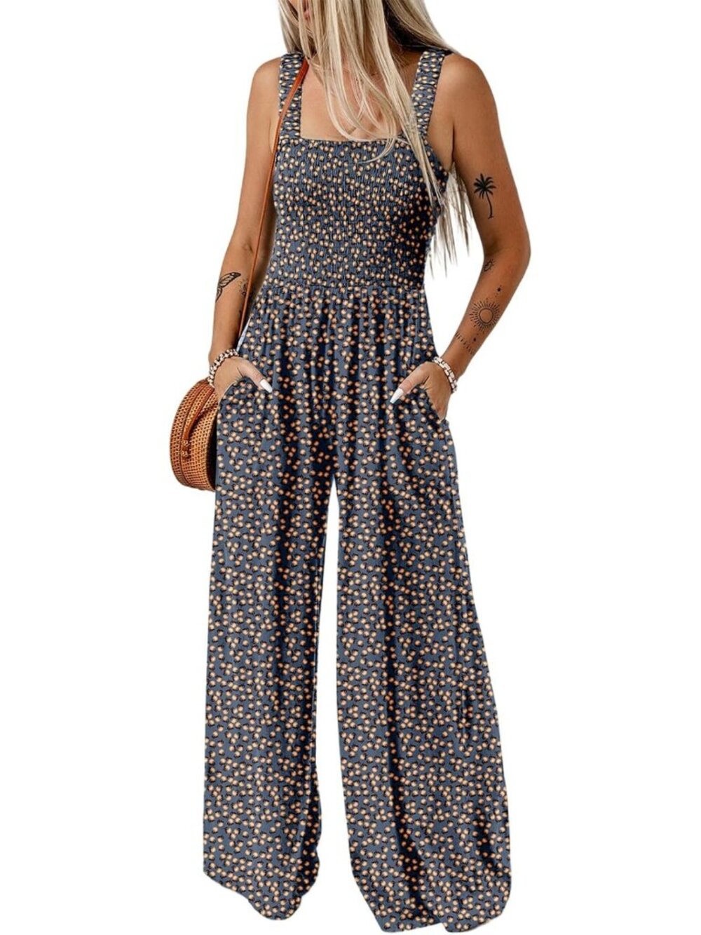Women's Blue 2 Summer One Piece Sleeveless Loose Overalls Jumpsuits Rompers